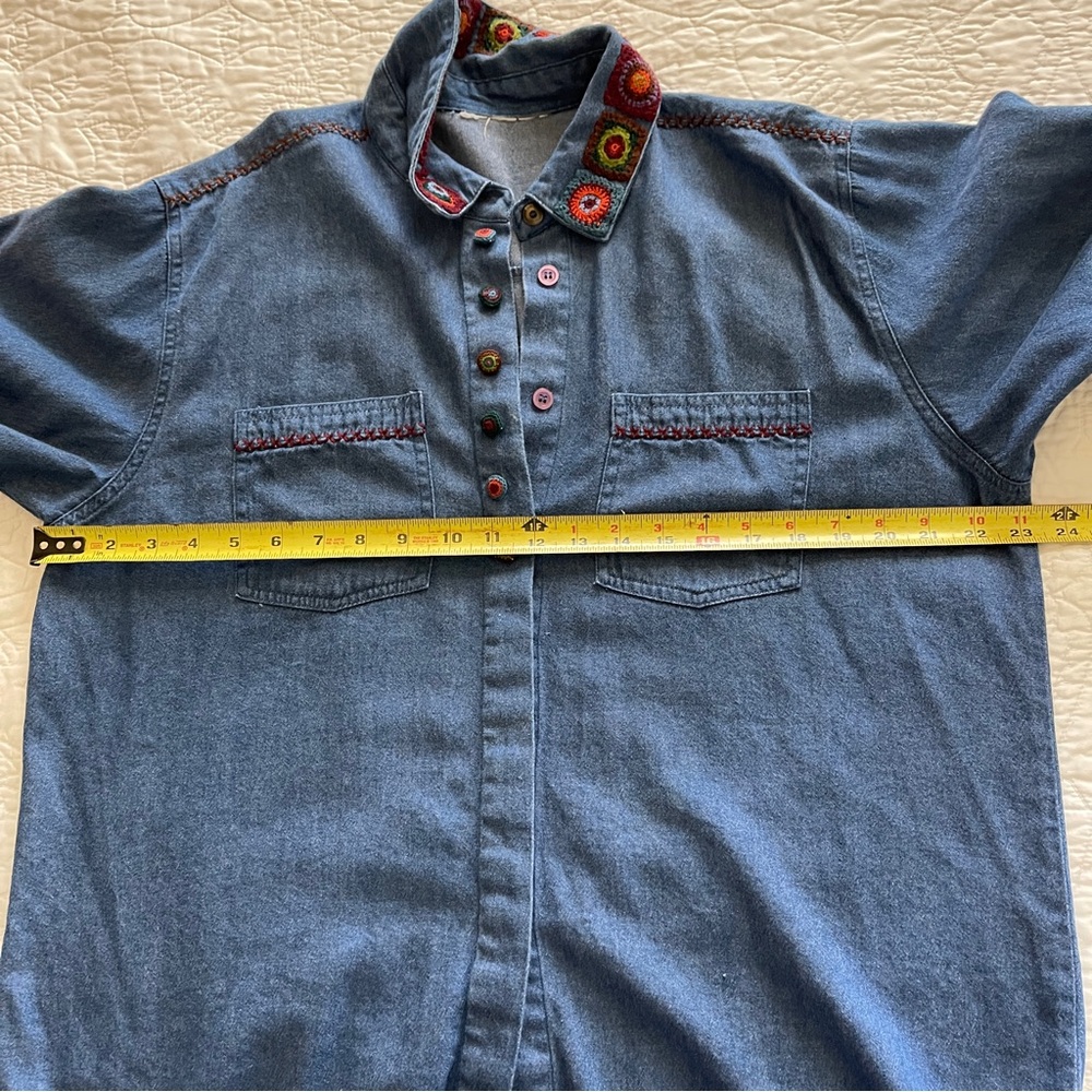 Vintage Blue Denim Embroidered Button Down Collared Blouse XL - Picture 8 of 10